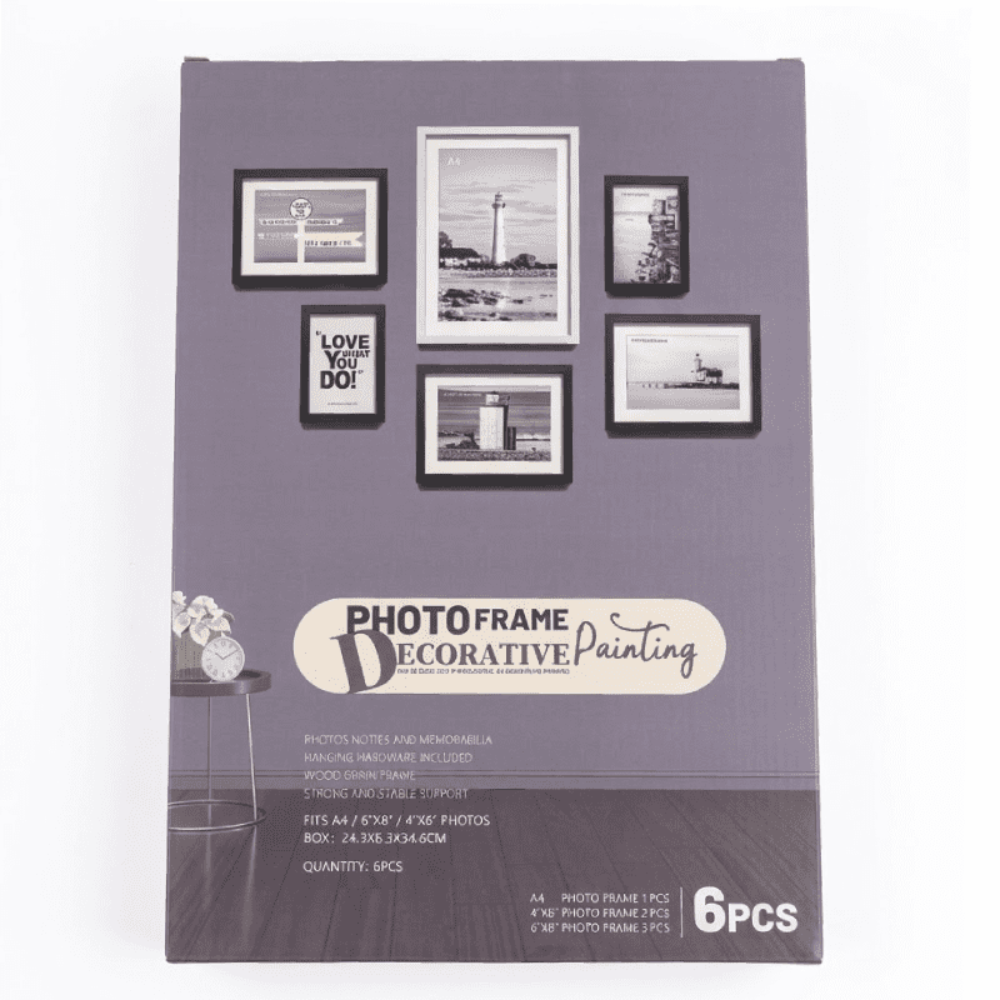 Set De Cadres Photo Muraux – 6 Pièces (21×29.7 Cm, 10×15 Cm, 15×20 Cm)- Couleur Aléatoire