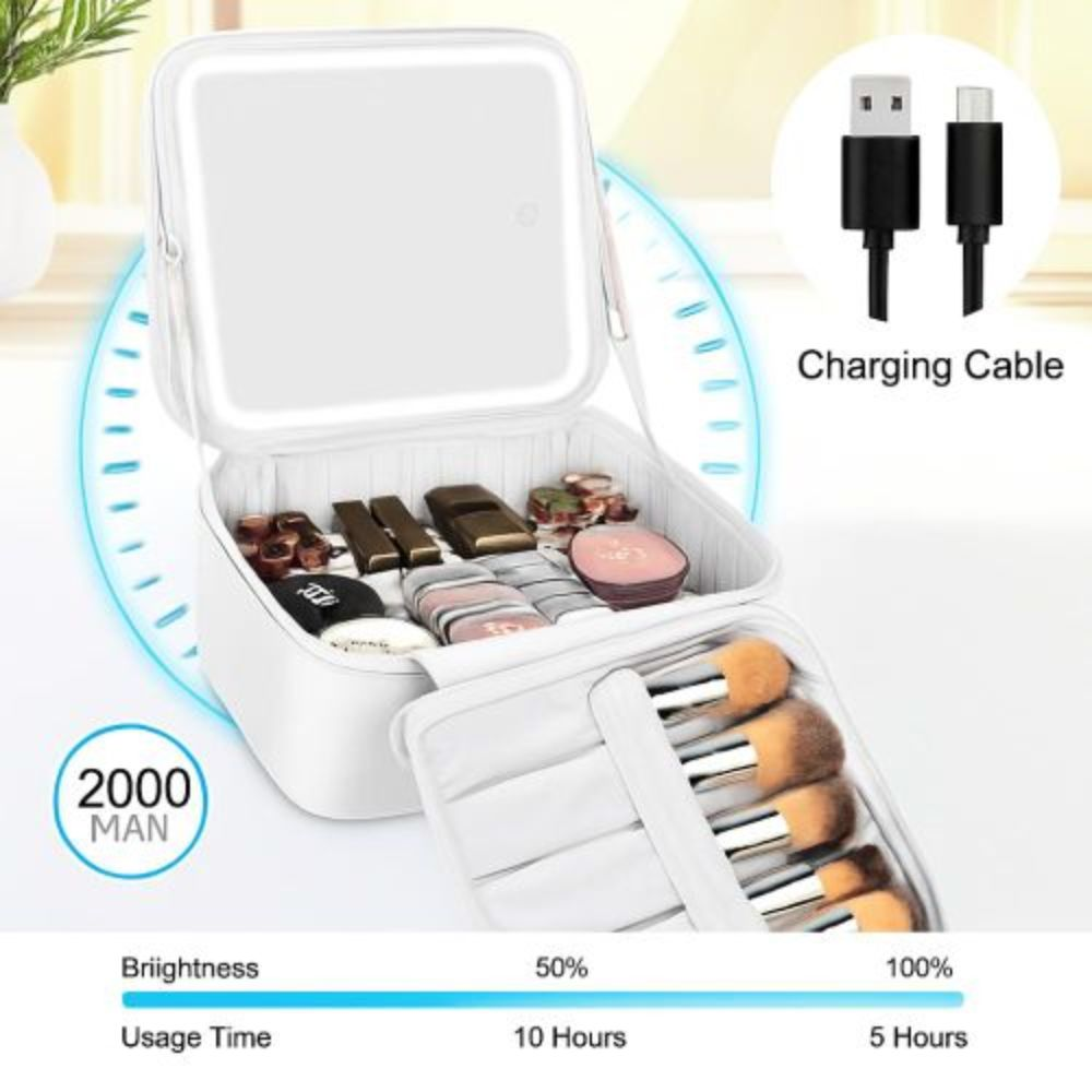 Trousse De Maquillage Avec Miroir Led Intégré – Organisateur Portable De Cosmétiques thumbnail 3
