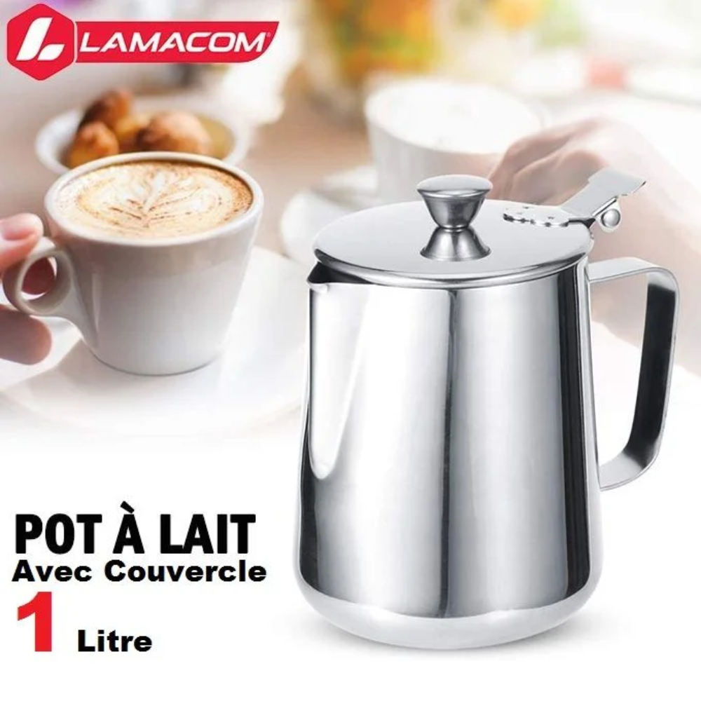 Pot À Lait 1 Litre Inox Avec Couvercle, Pichet À Lait Pour Faire Mousse De Lait