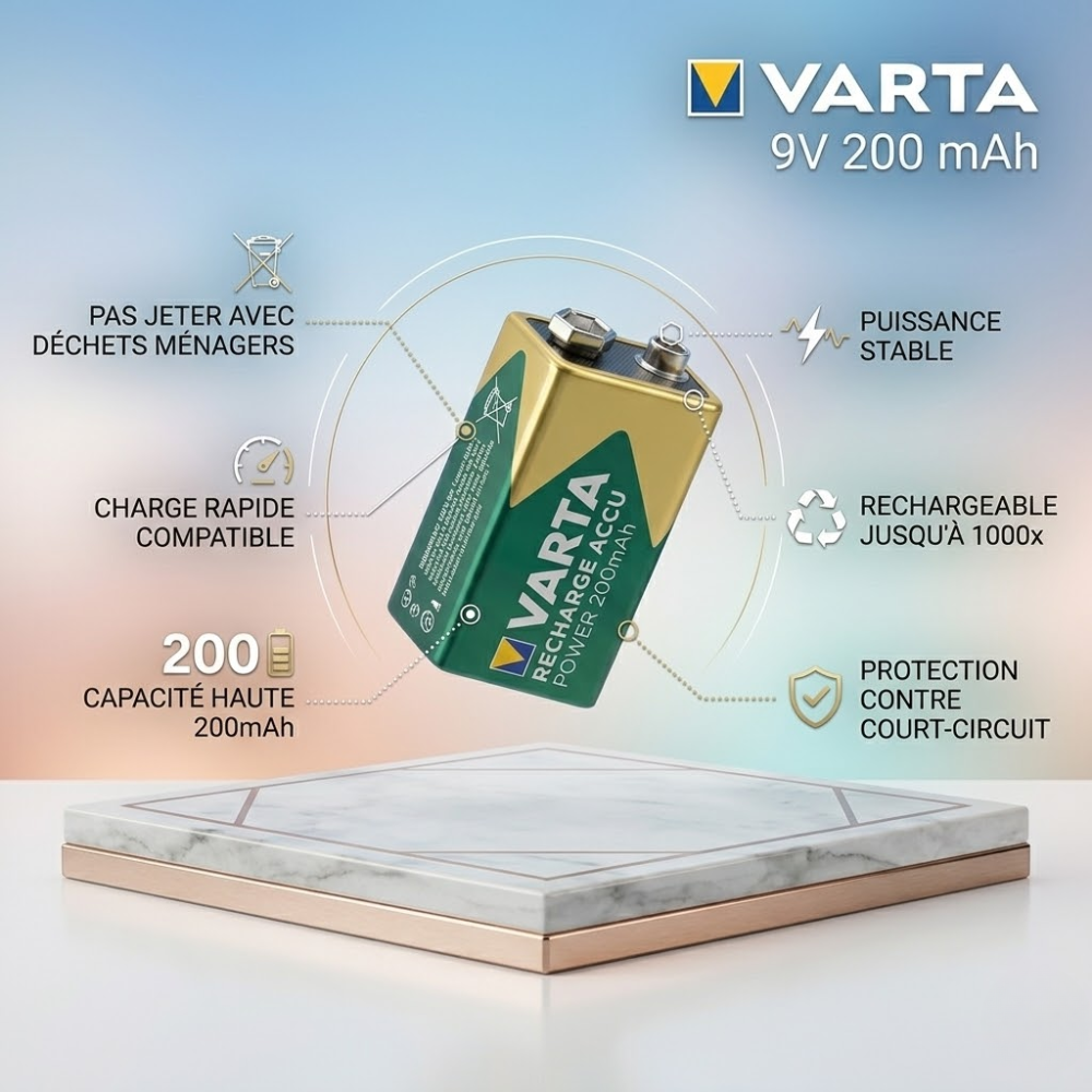 Pile Rechargeable Varta Accu Power 9v – 200 Mah – Prête À L’emploi