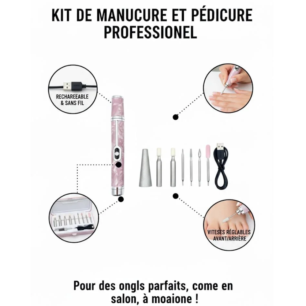 Kit De Manucure & Pédicure Professionnel – Rechargeable & Sans Fil