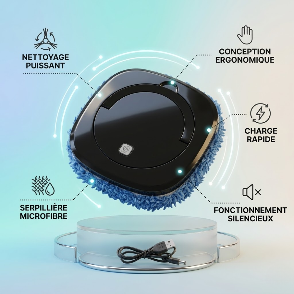 Robot De Nettoyage Automatique Usb – Serpillière Silencieux Pour Tous Sols - Couleur Aleatoire thumbnail 2