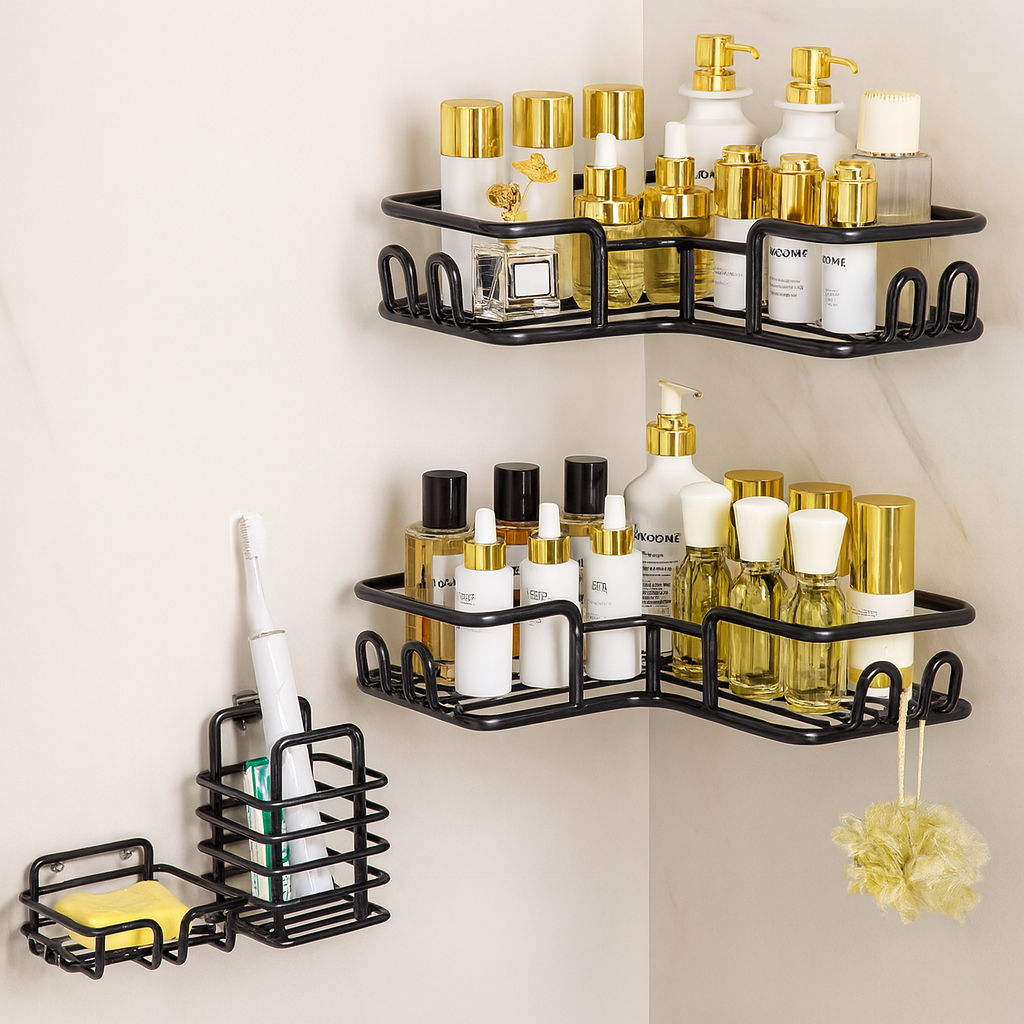 Étagère de Rangement d'angle Organisateur Coin Salle de Bain Cuisine Douche SANS perçage