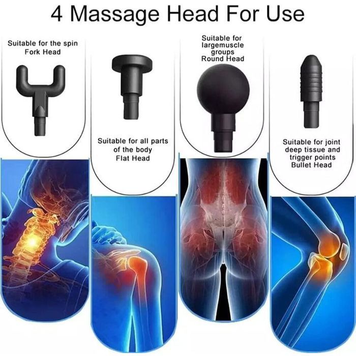 Pistolet Massage Musculaire 4 Têtes 5 Modes - Couleur Aléatoire thumbnail 4