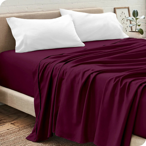 Pack Draps Aubergine - 2 Places (drap Housse + Drap Plat + 2 Taies D’oreiller )