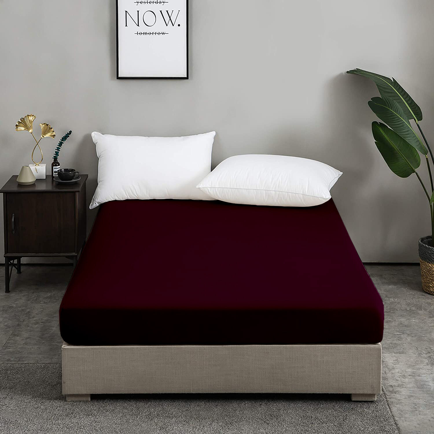 Pack Draps Aubergine - 2 Places (drap Housse + Drap Plat + 2 Taies D’oreiller ) thumbnail 3