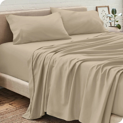 Pack Draps Beige Sable 2 Places ( Drap Housse + Drap Plat + 2 To)