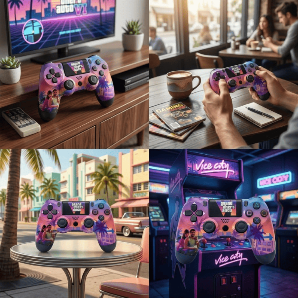 Manette Gaming Compatible Ps4 Style Néon Sunset thumbnail 3