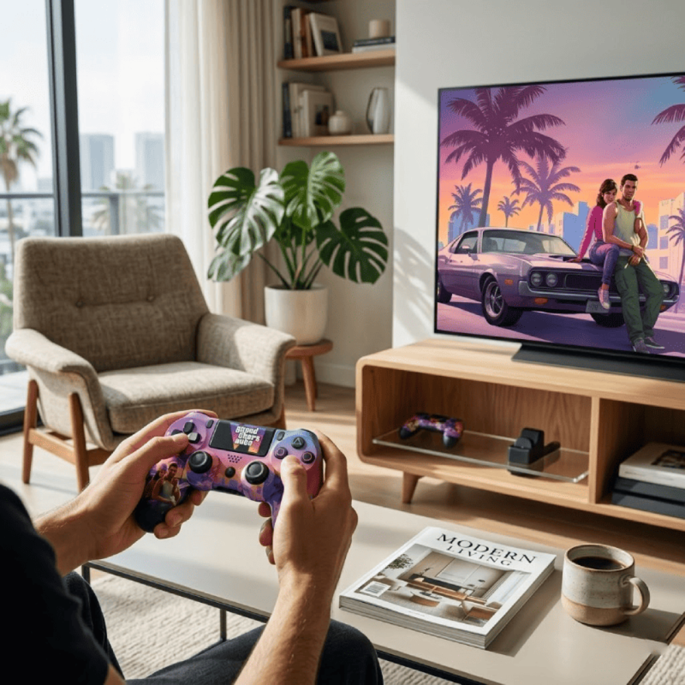 Manette Gaming Compatible Ps4 Style Néon Sunset thumbnail 4