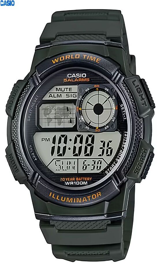 Casio Montre Homme Bracelet En Resine Numerique Carré 5 Alarmes Longue Autonomie Etanche-ae-1000w-3avdf