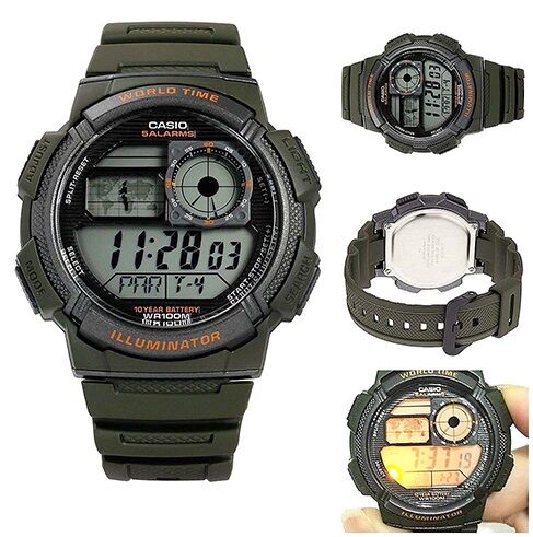 Casio Montre Homme Bracelet En Resine Numerique Carré 5 Alarmes Longue Autonomie Etanche-ae-1000w-3avdf