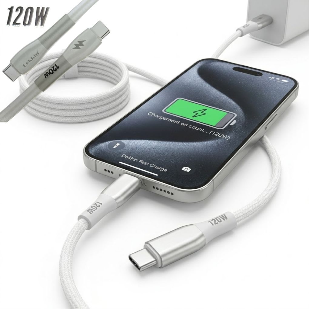 Câble De Charge Ultra Rapide 120w Usb-c Vers Usb-c