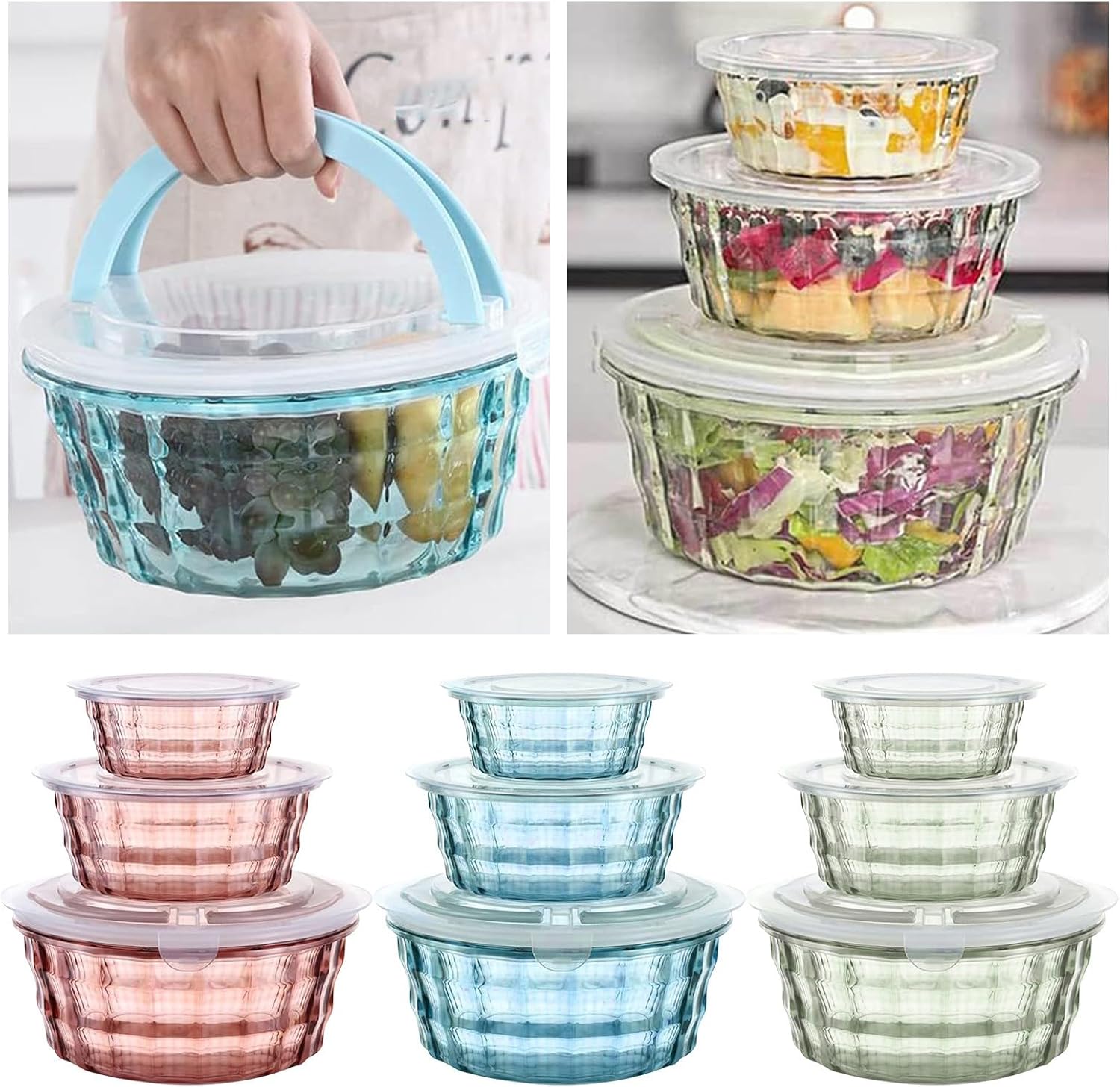 Ensemble De 3 Boîtes En Plastique Pour Fruits, Céréales Et Restes Alimentaires - Couleur Aléatoire