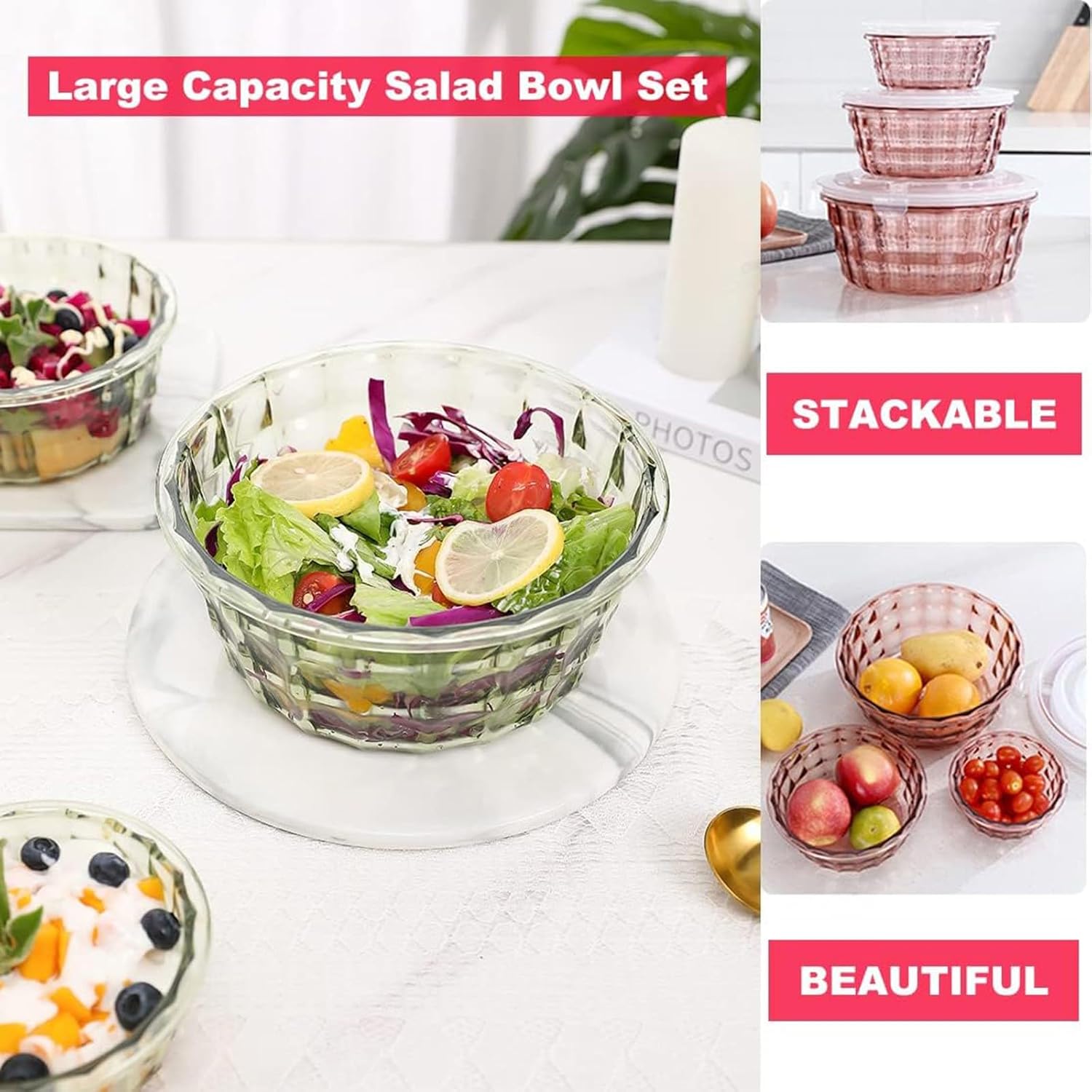 Ensemble De 3 Boîtes En Plastique Pour Fruits, Céréales Et Restes Alimentaires - Couleur Aléatoire thumbnail 3