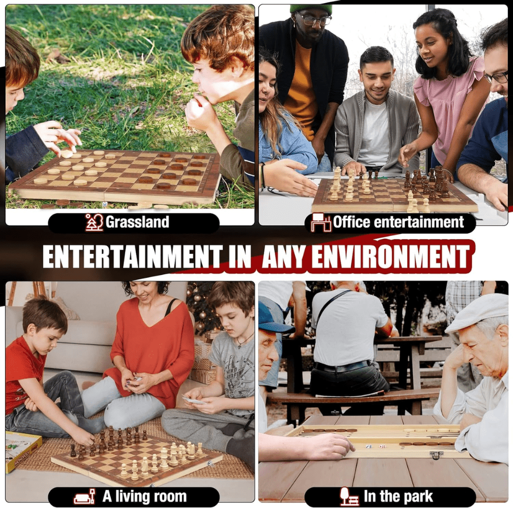Jeu De Societe 3 En 1 En Bois – Echecs, Dames Et Backgammon thumbnail 4