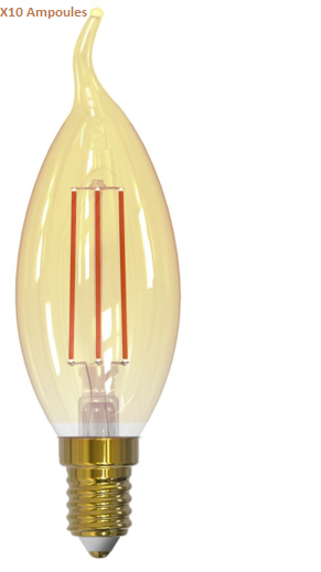 Pack De 10 Ampoule Led C35l 4-40w E14-f-lic 320lm Amber 2200k
