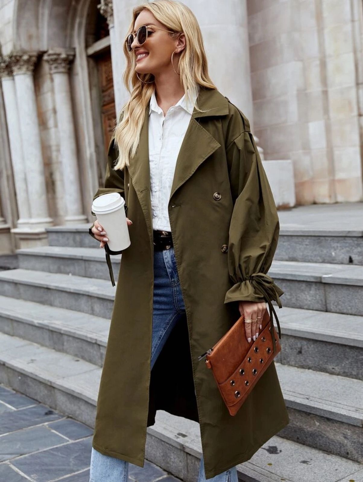 Trench À Manches Évasées À Bouton