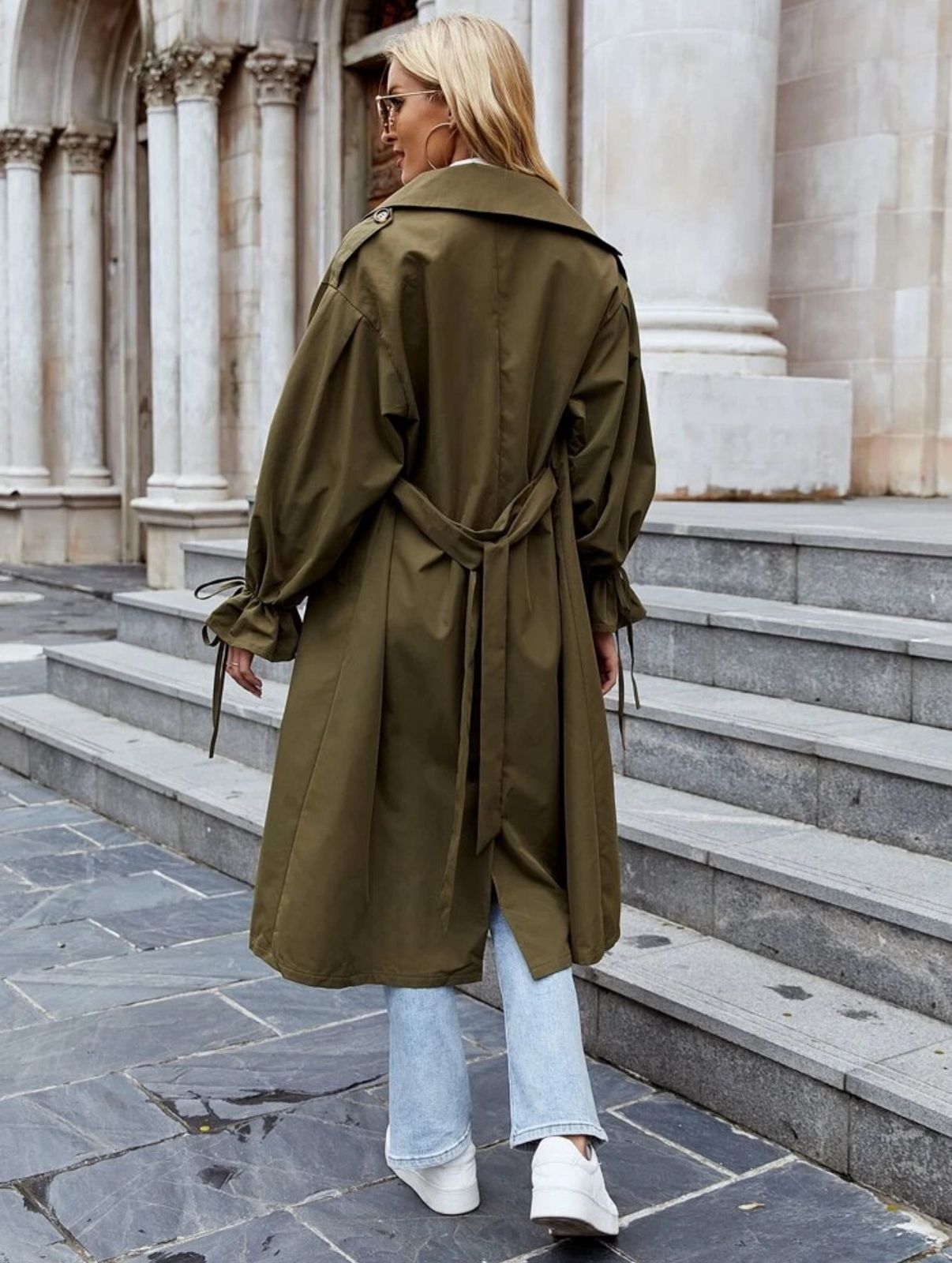 Trench À Manches Évasées À Bouton