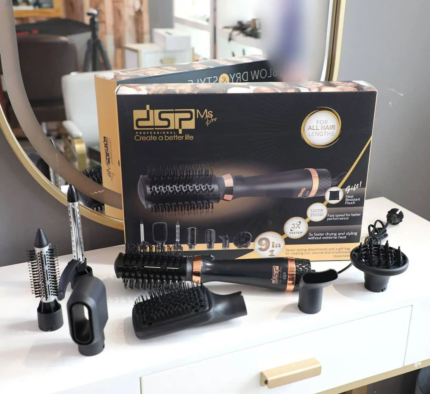 Brosse À Air Chaud Sèche-cheveux Électrique 9 En 1 Lisseur, Peigne Et Brosse À Friser Coiffure Professionnelle, 29 000 Tr/min, 1 200 W
