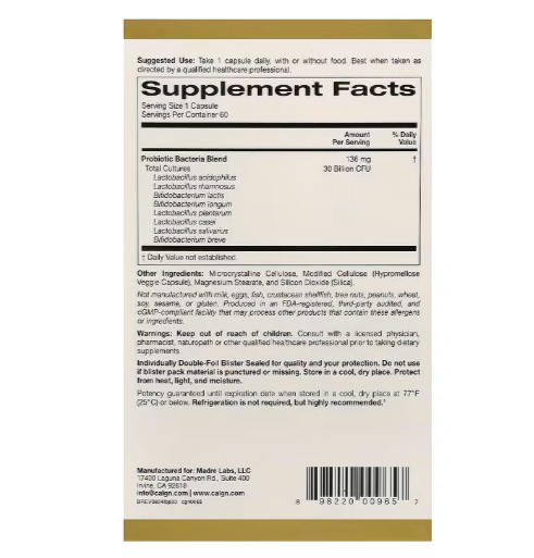 Probiotics Lactobif® 30, 30 Billion Cfu, 60 Veggie Capsules