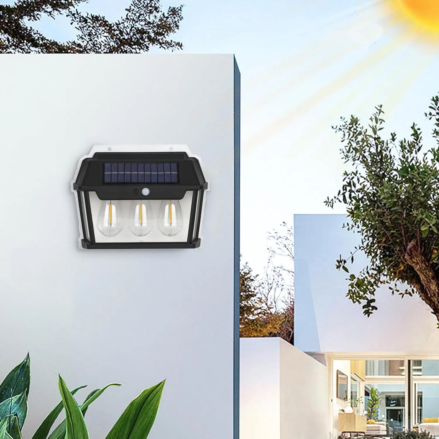 Lampe Murale Solaire Extérieure À Triple Led Étanche Avec Détecteur De Mouvement Deux Lampe thumbnail 3