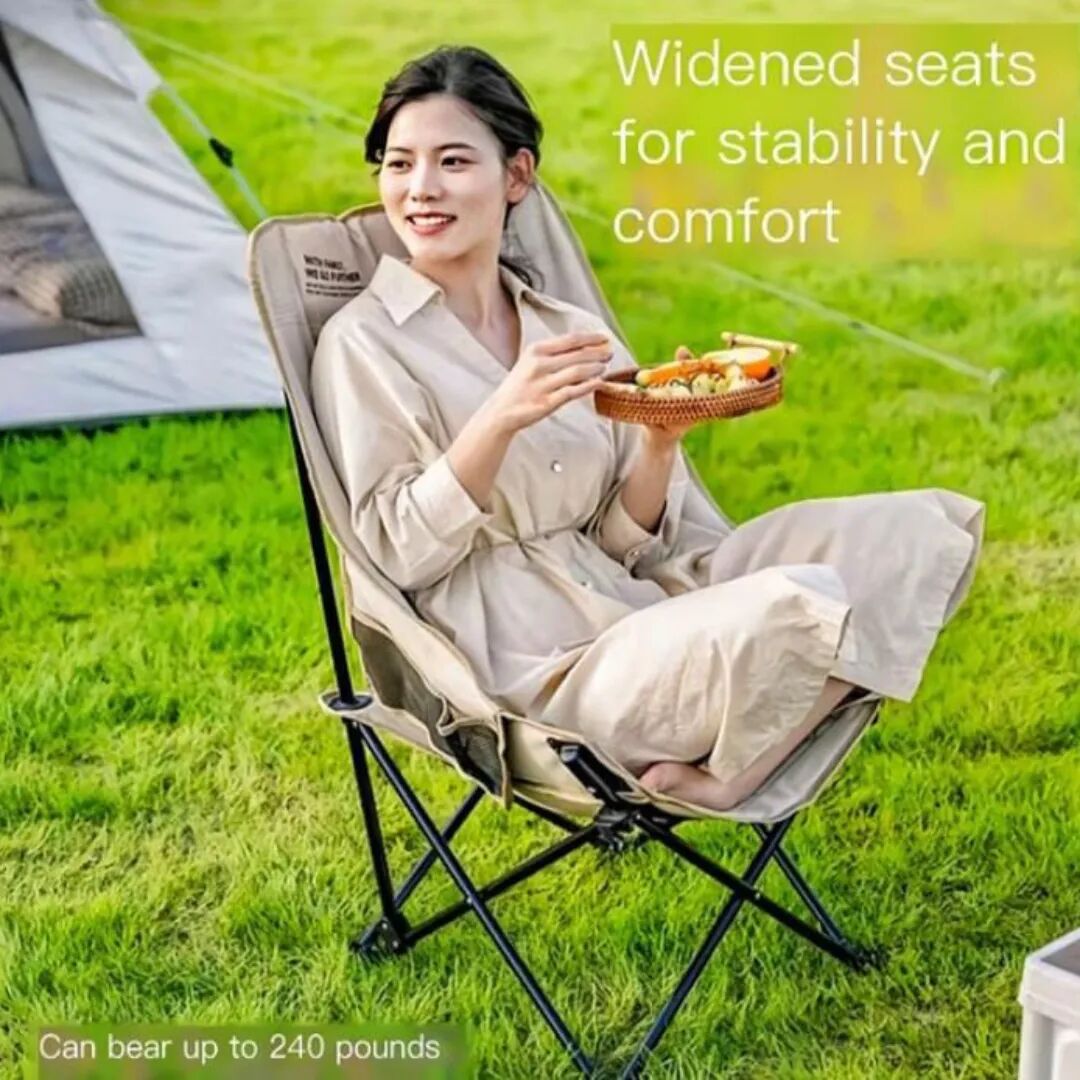 Chaise Lunaire Pliable Portable Avec Dossier Haut Pour Pique-nique, Pêche Et Plage Biege thumbnail 3