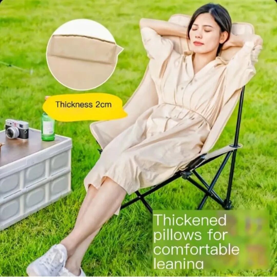 Chaise Lunaire Pliable Portable Avec Dossier Haut Pour Pique-nique, Pêche Et Plage Biege thumbnail 4