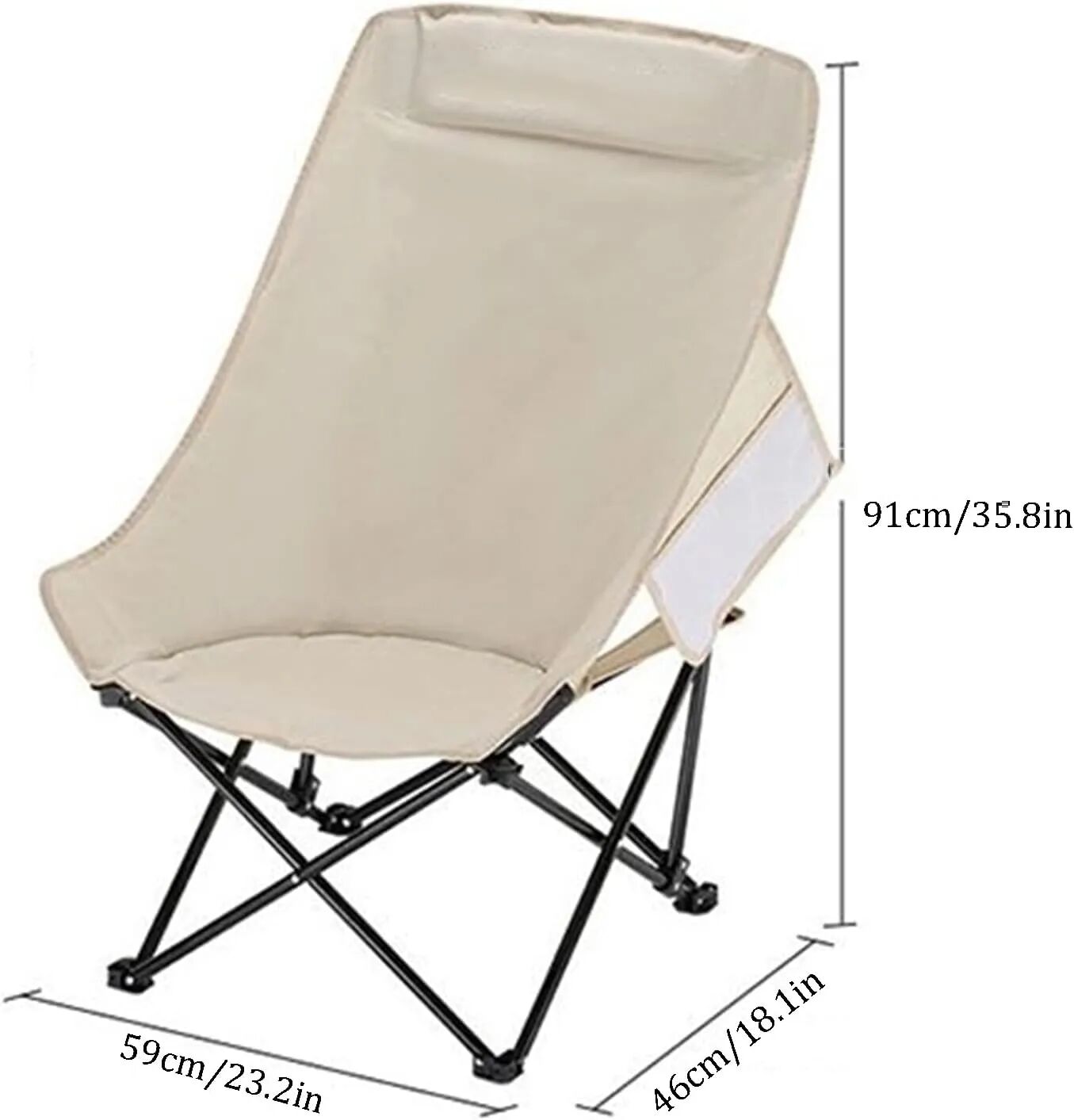 Chaise Lunaire Pliable Portable Avec Dossier Haut Pour Pique-nique, Pêche Et Plage Biege