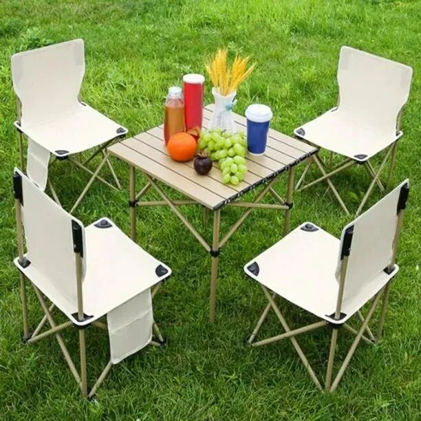 Ensemble De Chaises Et Table Carrées En Bois Pour Voyage, Camping Et Pique-nique