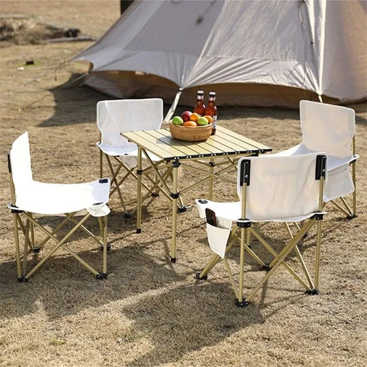 Ensemble De Chaises Et Table Carrées En Bois Pour Voyage, Camping Et Pique-nique