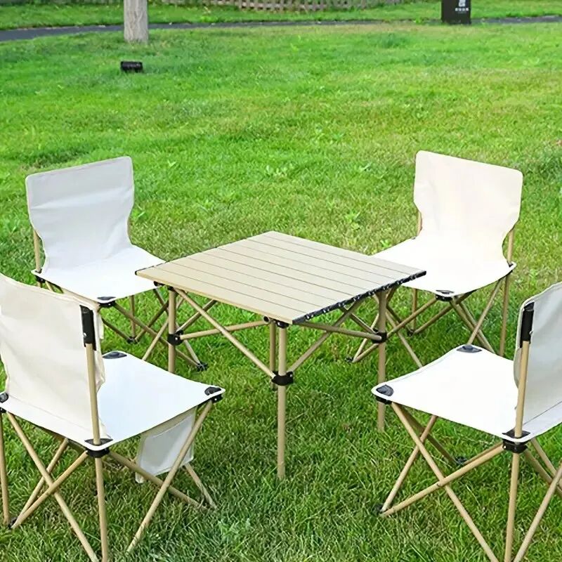 Ensemble De Chaises Et Table Carrées En Bois Pour Voyage, Camping Et Pique-nique thumbnail 4