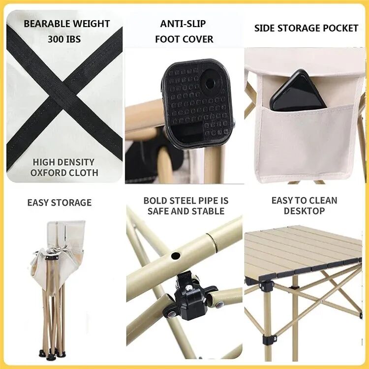 Ensemble De Chaises Et Table Carrées En Bois Pour Voyage, Camping Et Pique-nique thumbnail 7