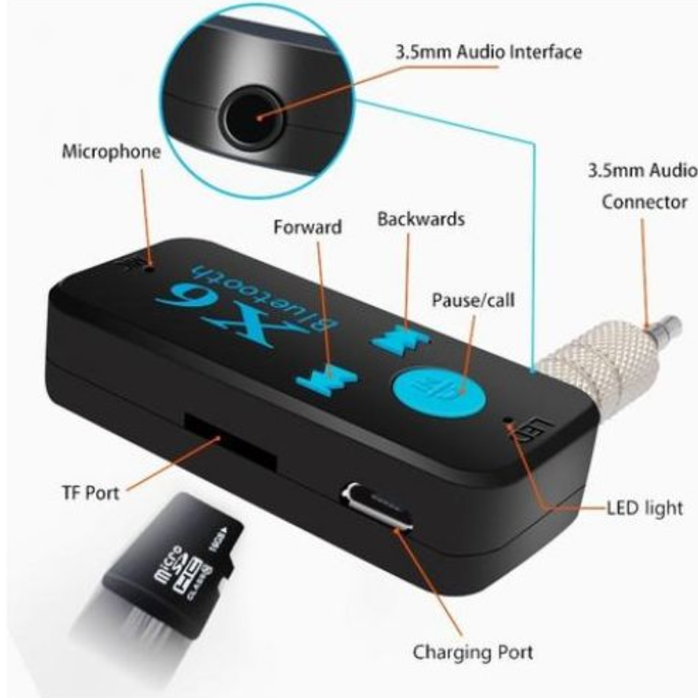 Récepteur Bluetooth Bt-x6 5.0 + Dvr - Audio Stéréo Aux 3.5mm Voiture thumbnail 2
