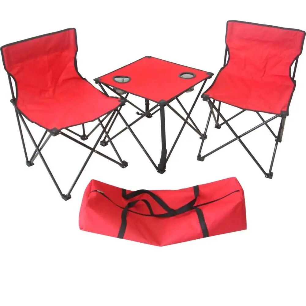 Ensemble Table Et Chaise Avec Porte-gobelet En Maille Pour Pique-nique, Voyage, Camping Rouge