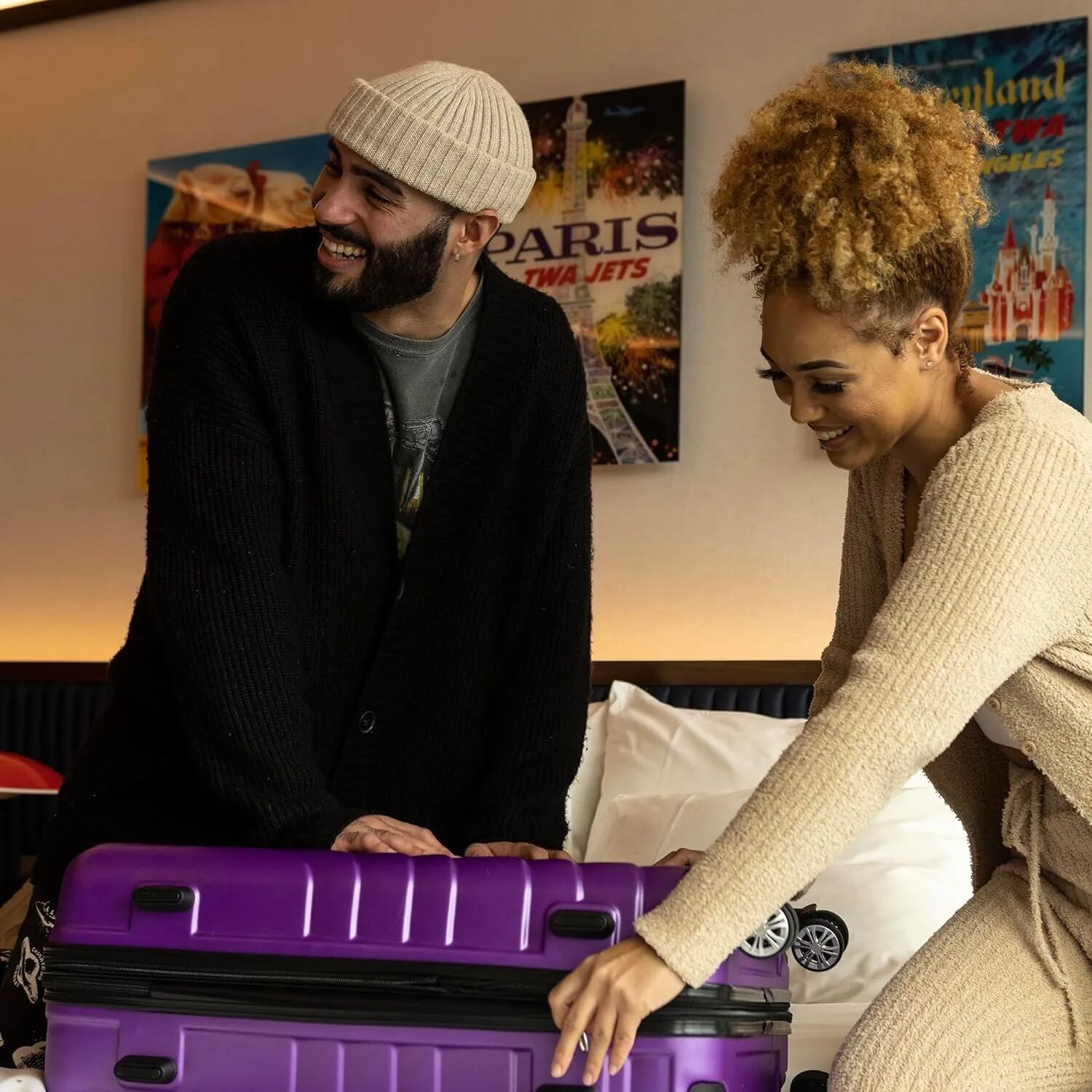 Valise De Voyage Taille Moyenne Pour Hommes Et Femmes Mauve thumbnail 2