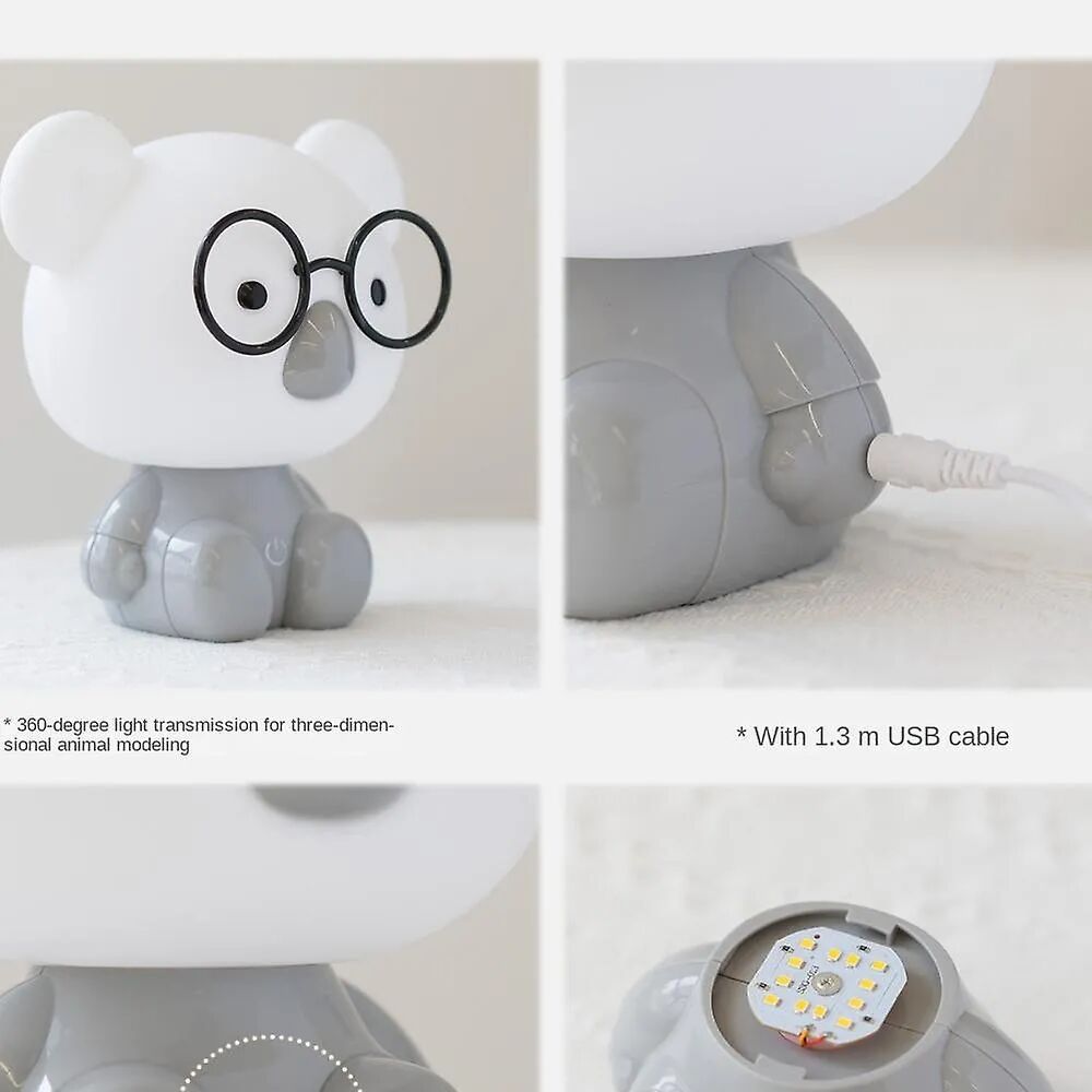 Lampe De Nuit Led Pour Chambre D'enfant ,dessin Animé Mignon,veilleuse Adorable Blanc Gris thumbnail 2