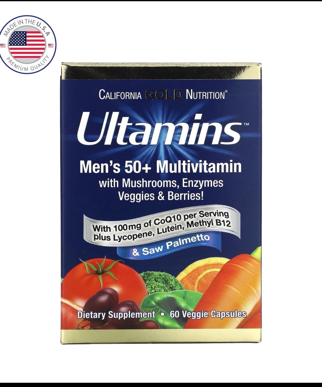 Multivitamines Pour Hommes De 50 Ans Et Plus, Avec Coq10, Champignons, Enzymes, Légumes Et Baies, 60 Capsules