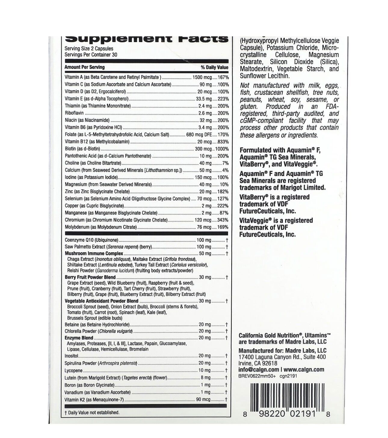 Multivitamines Pour Hommes De 50 Ans Et Plus, Avec Coq10, Champignons, Enzymes, Légumes Et Baies, 60 Capsules