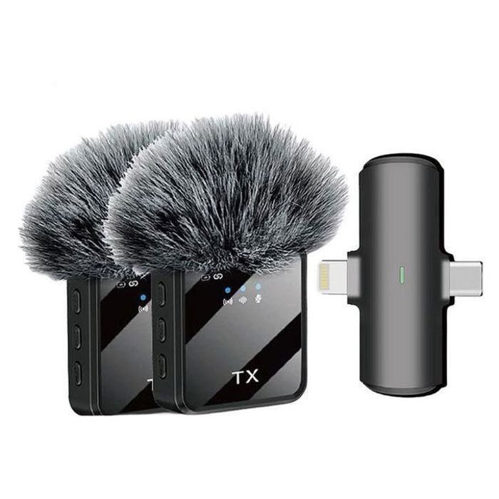 Microphone cravate sans fil F15 2 en 1 pour iPhone et Android