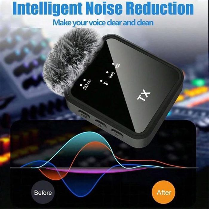 Microphone cravate sans fil F15 2 en 1 pour iPhone et Android