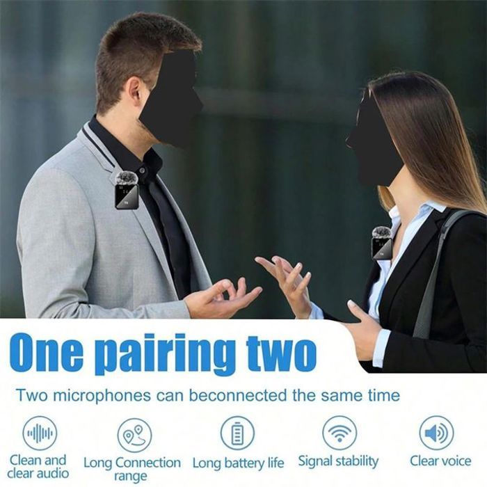Microphone cravate sans fil F15 2 en 1 pour iPhone et Android thumbnail 4
