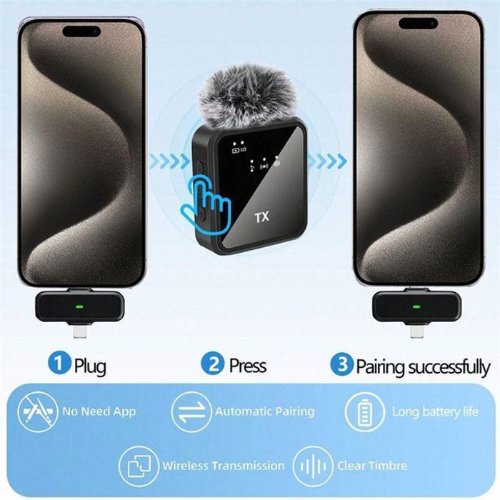 Microphone cravate sans fil F15 2 en 1 pour iPhone et Android thumbnail 5