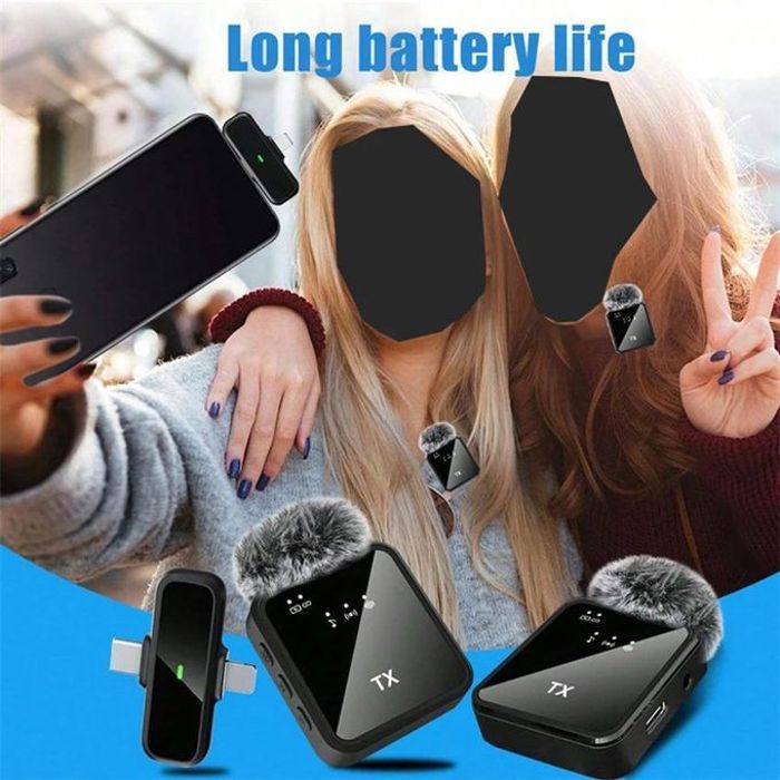 Microphone cravate sans fil F15 2 en 1 pour iPhone et Android thumbnail 6