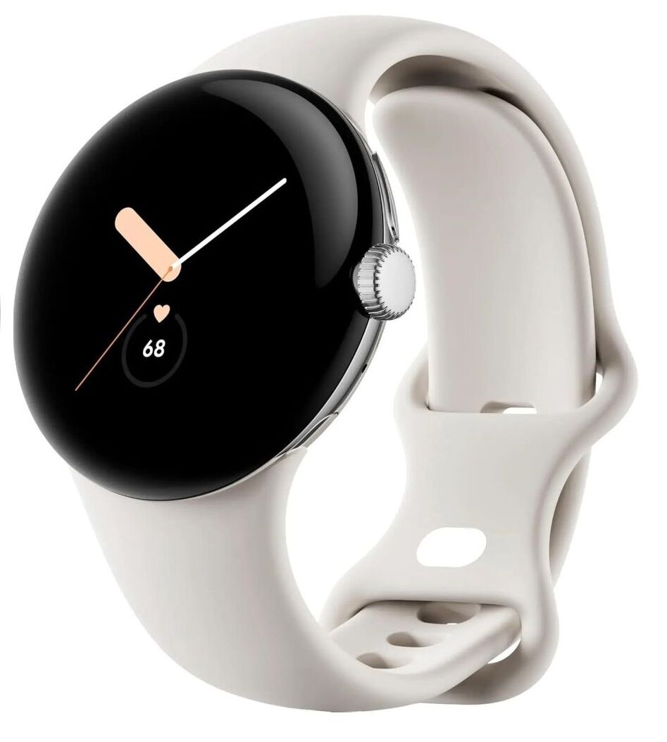 Montre Google Pixel Watch Fitbit (wi-fi Uniquement )41mm Cadran En Acier Inoxydable Argenté Avec Bracelet Actif Couleur Craie