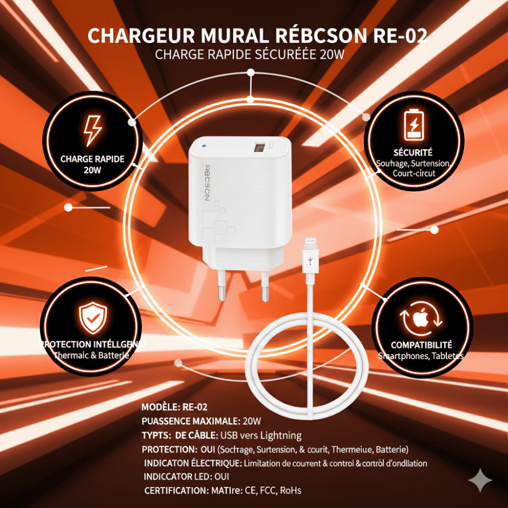 Chargeur Mural Super Fast 20w – Usb Vers Lightning