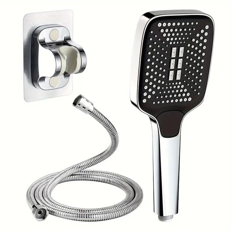 Pomme De Douche De Salle De Bain Avec Tuyau De 1.5m Et Support Mural Argent