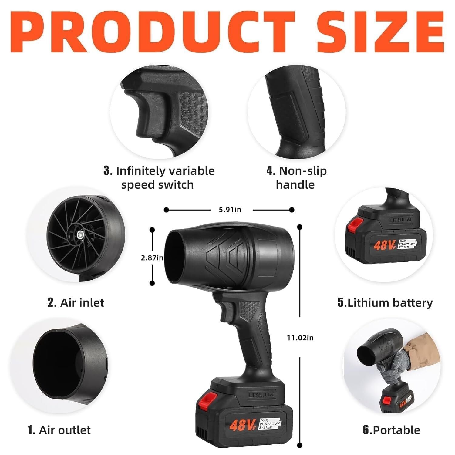 Souffleur Air Comprimé 48V Sans Fil – Turbo Puissant pour Dépoussiérage & Séchage Voiture thumbnail 8