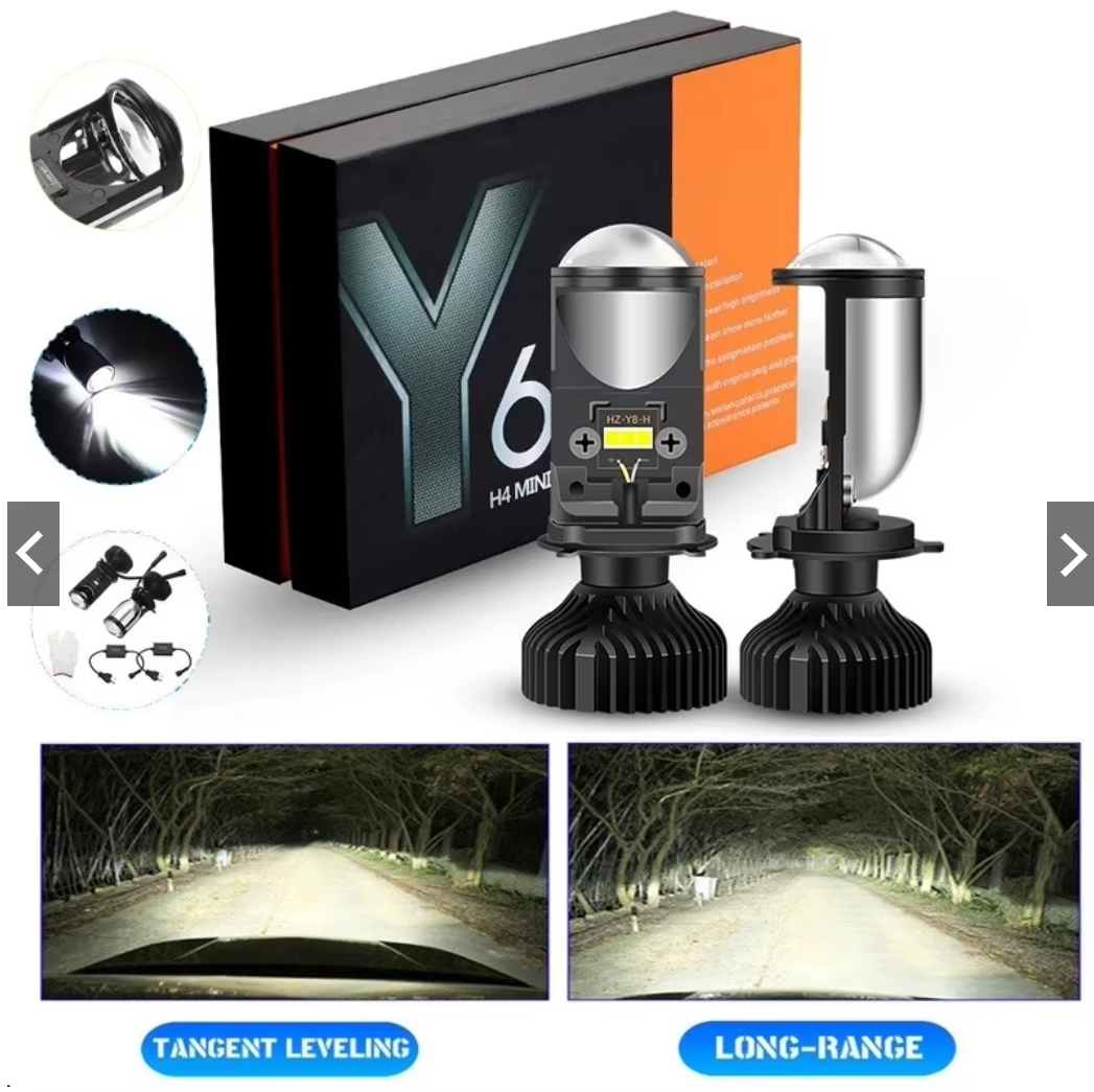 Phares À Lentille Led Y6d H4 Pour Voiture, Adaptés Aux Distances Longues Et Courtes,phares De Moto,grandes Lentilles,haute Luminosité