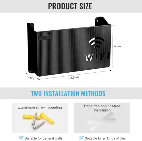 Support Mural Pour Routeur Wifi - Installation Sans Perçage (24.5 X 14 X 6 Cm) thumbnail 7