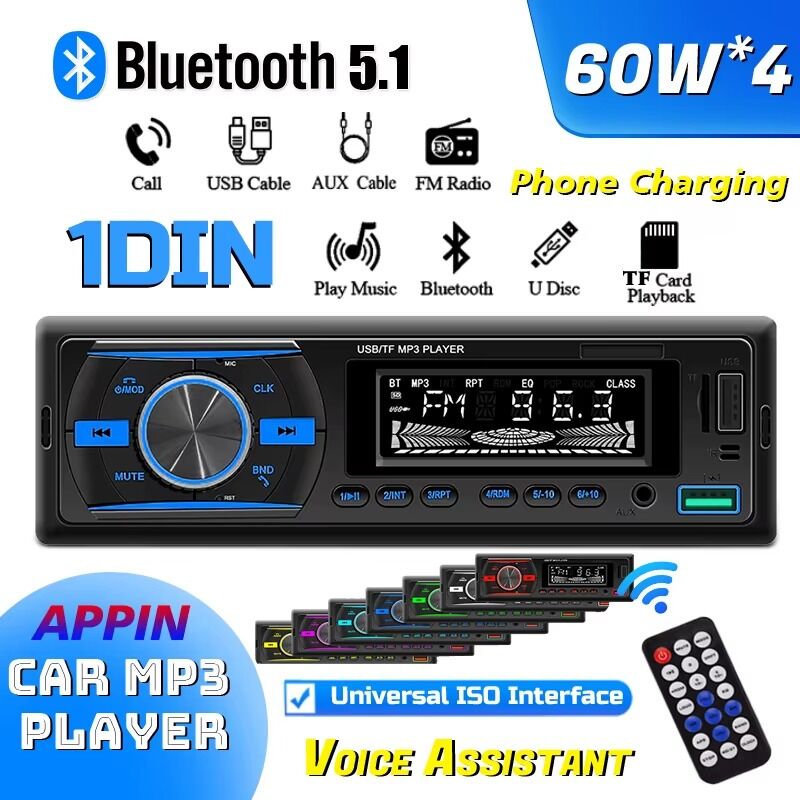 Poste Radio Voiture,lecteur Mp3 Bluetooth Pour Voiture,lumière Sept Couleurs,haute Puissance 12v,fm/aux/usb,disque Flash,machine,charge De Téléphone Haute Fidélité